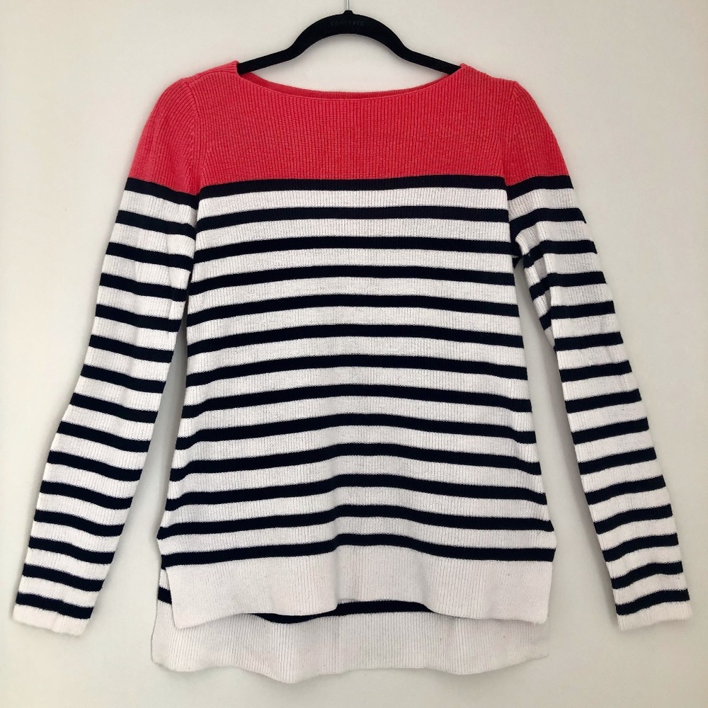 striped square boatneck sweater / size m